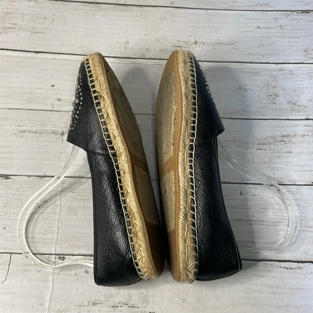 Brighton Black Leather Silver Studded Jett Espadrilles